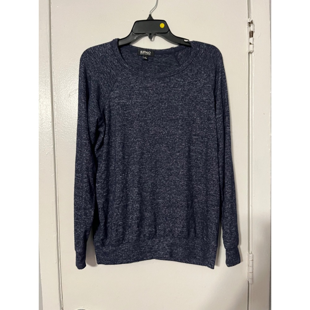 Buffalo David Bitton Womens Navy Blue Marled Raglan Crew Neck Sweatshirt Small